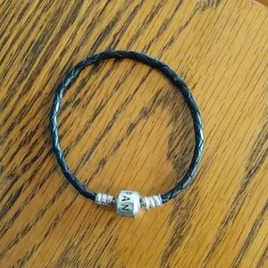 Braided black leather Pandora bracelet